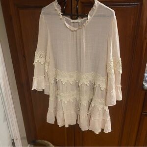 Indigo Soul Cream Ruffle Lace Blouse 2x